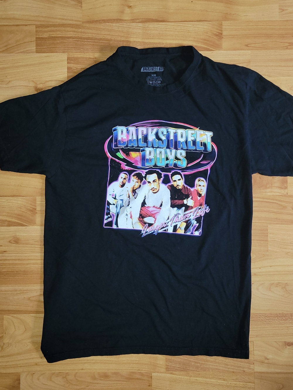 Backstreet Boys Retro Neon Style Graphic Boy Band Pop Black T-shirt, Medium